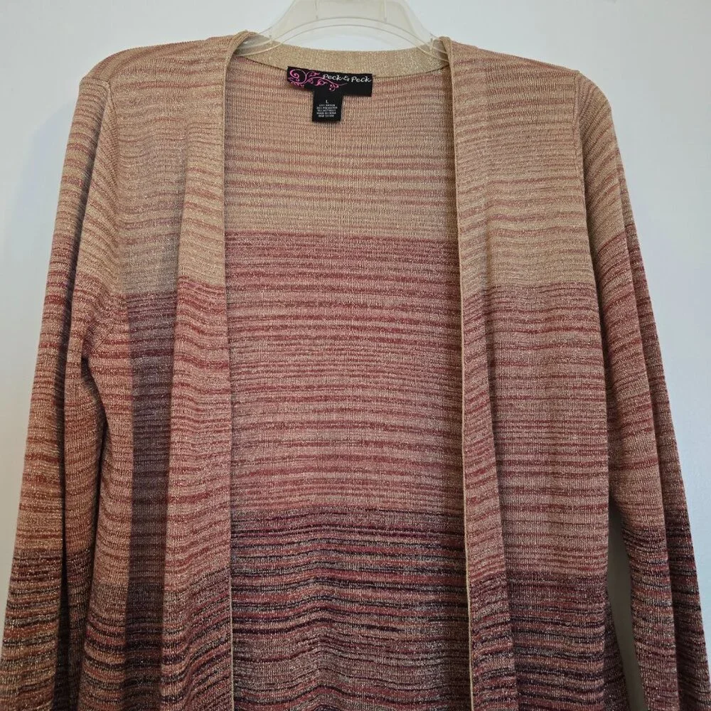 Peck & Peck Metallic Ombre Longline Open Front LS Cardigan